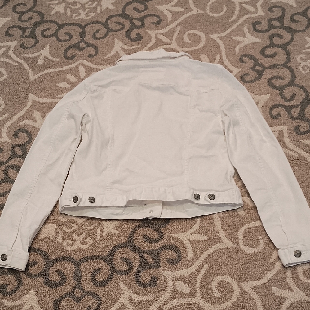 Loft White Cropped Button-Front Denim Jacket - image 2